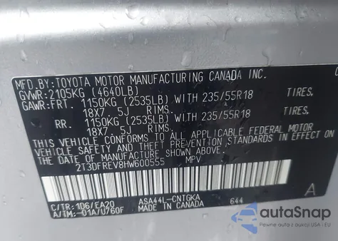 2017 Toyota Rav4 Limited from USA, damaged, VIN 2T3DFREV8HW600555